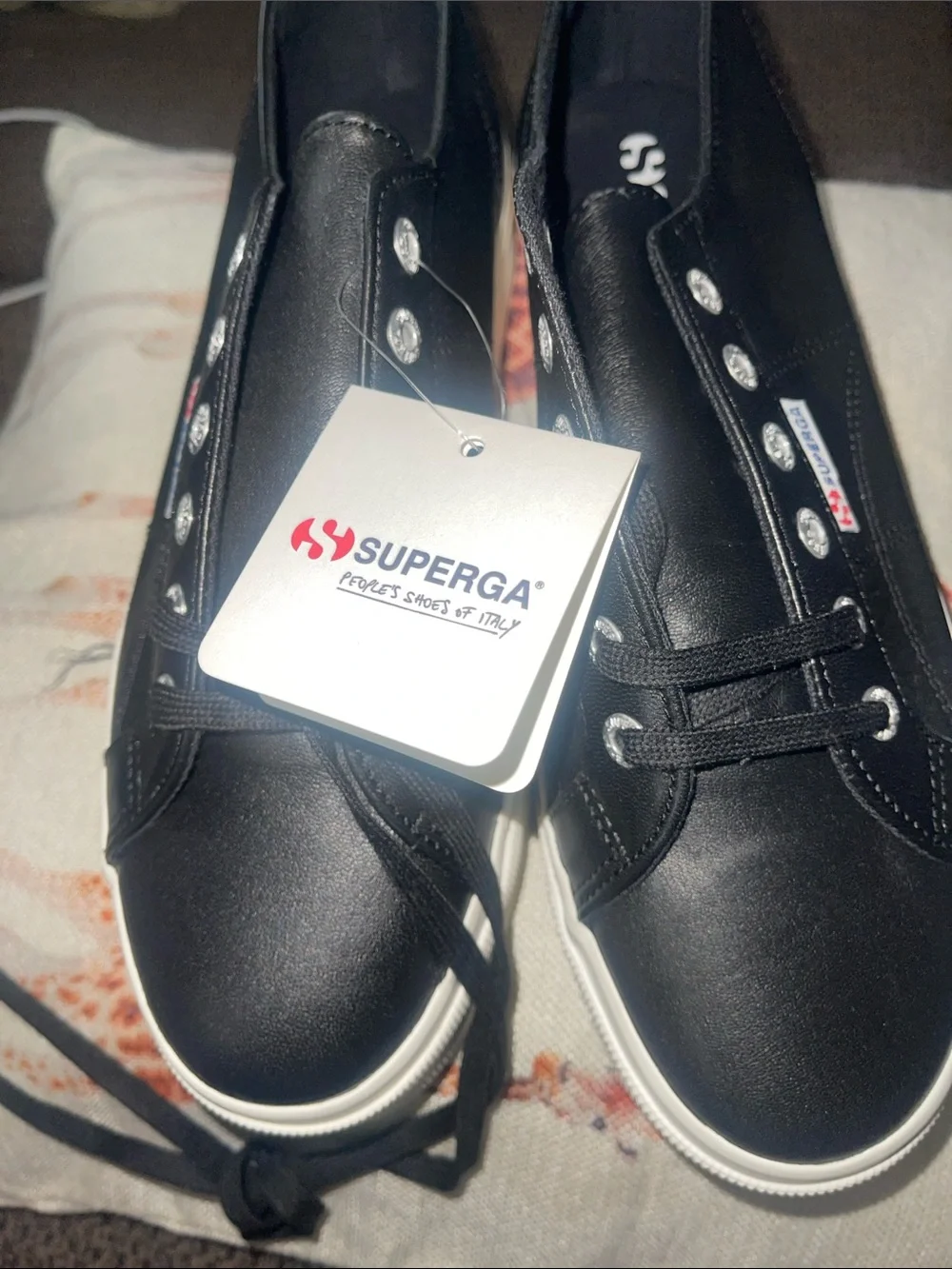 Superga Black Low-Top Platform Sneaker with White Sole